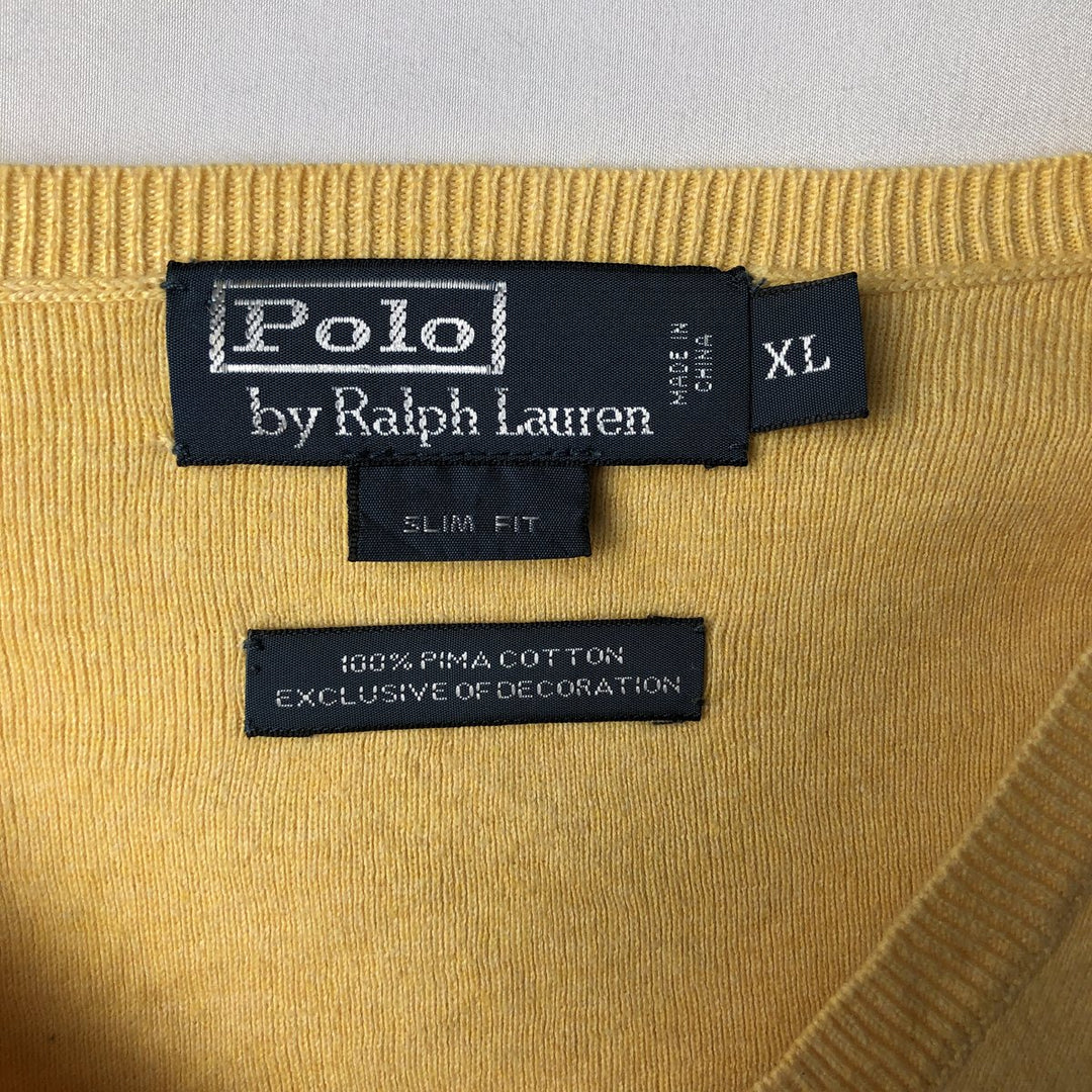 Ralph Lauren POLO by Ralph Lauren V-neck Pima cotton knit sweater, men's size XL Pima Cotton yellow type Vintage Second Hand