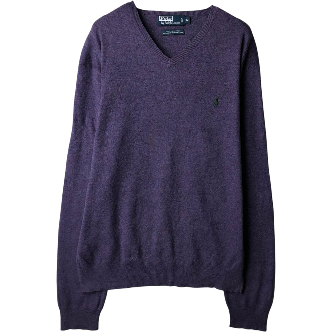 Ralph Lauren POLO by Ralph Lauren V-neck Pima cotton knit sweater, men's size M Pima Cotton purple type Vintage Second Hand
