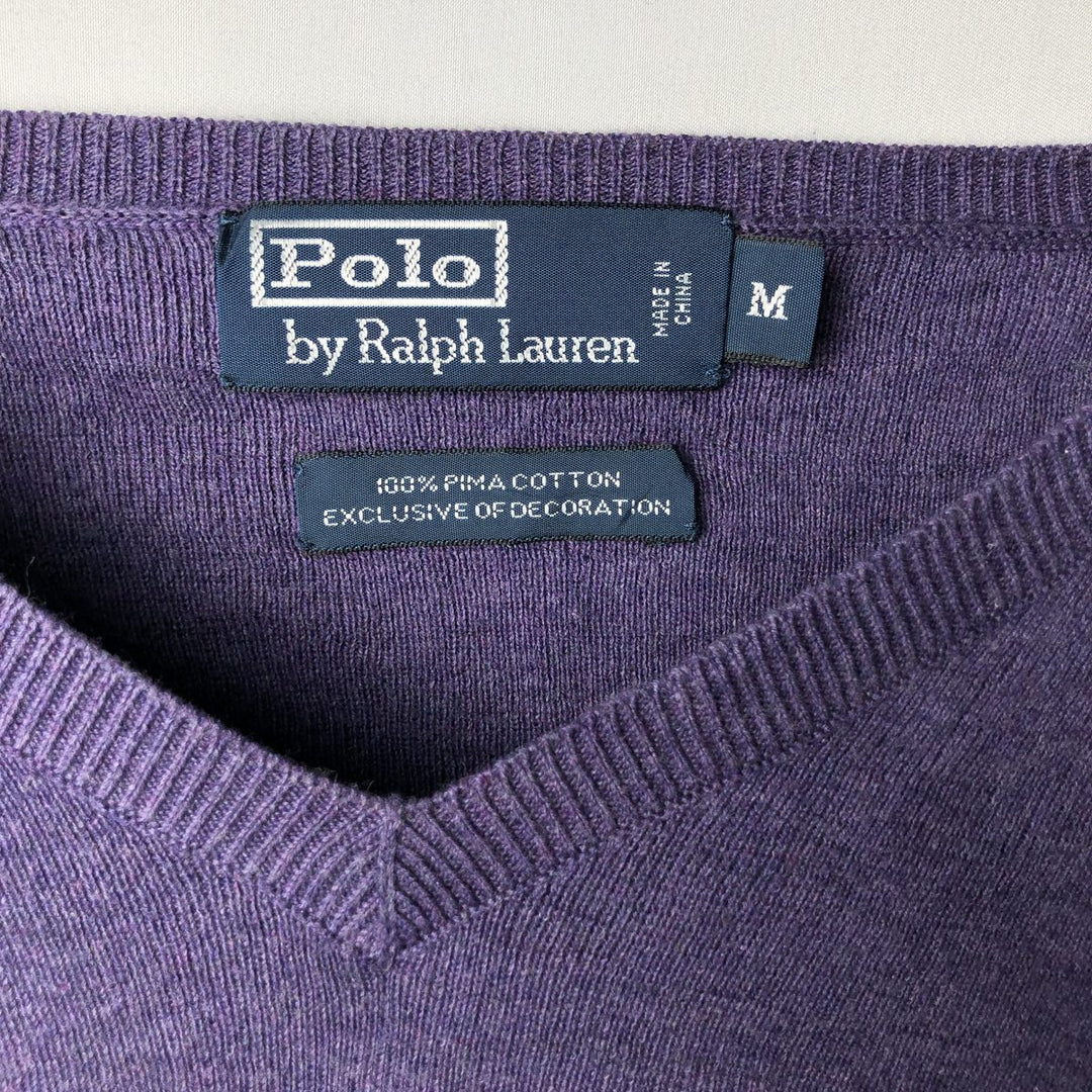 Ralph Lauren POLO by Ralph Lauren V-neck Pima cotton knit sweater, men's size M Pima Cotton purple type Vintage Second Hand