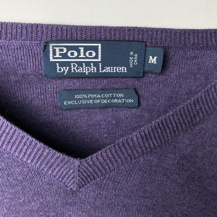 Ralph Lauren POLO by Ralph Lauren V-neck Pima cotton knit sweater, men's size M Pima Cotton purple type Vintage Second Hand