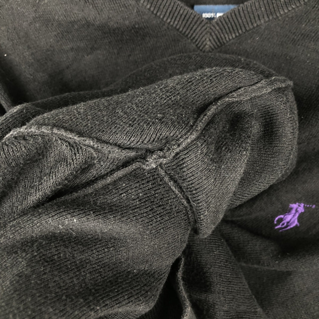 Ralph Lauren POLO by Ralph Lauren V-neck Pima cotton knit sweater, men's size L Pima Cotton black type Vintage Second Hand