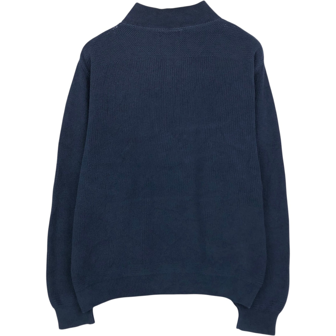 Lands' End Henley Neck Cotton Knit Sweater, Made in USA, Men's Size M (approx.) cotton navy blue type Vintage Second Hand