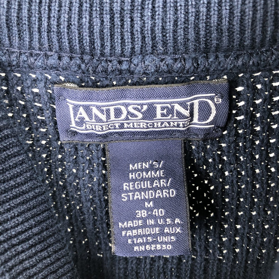 Lands' End Henley Neck Cotton Knit Sweater, Made in USA, Men's Size M (approx.) cotton navy blue type Vintage Second Hand