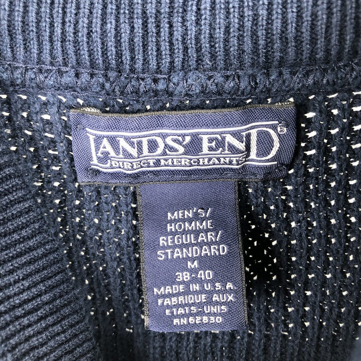 Lands' End Henley Neck Cotton Knit Sweater, Made in USA, Men's Size M (approx.) cotton navy blue type Vintage Second Hand