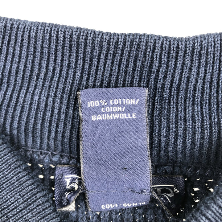 Lands' End Henley Neck Cotton Knit Sweater, Made in USA, Men's Size M (approx.) cotton navy blue type Vintage Second Hand