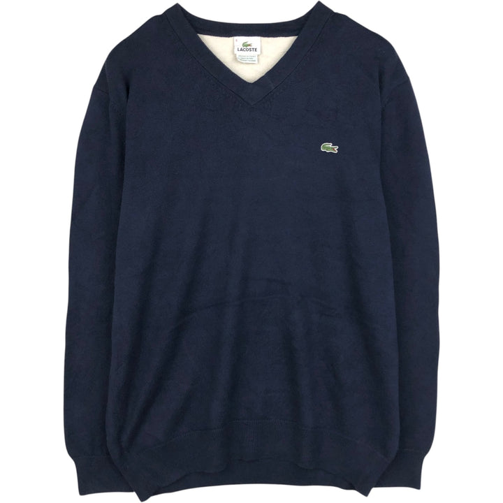 Lacoste V-neck cotton knit sweater, size 6 (equivalent to men's L). cotton navy blue type Vintage Second Hand