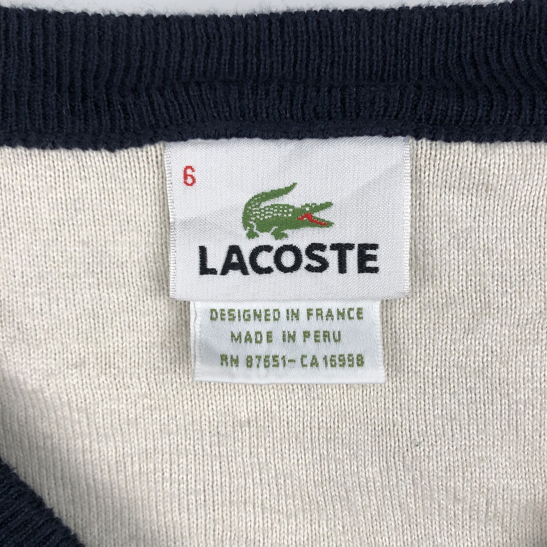Lacoste V-neck cotton knit sweater, size 6 (equivalent to men's L). cotton navy blue type Vintage Second Hand