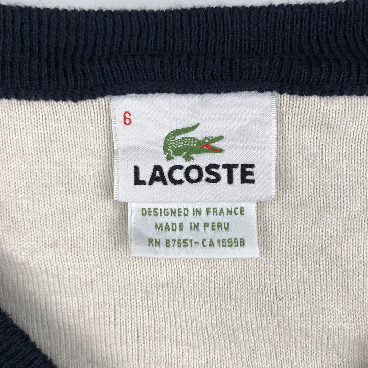 Lacoste V-neck cotton knit sweater, size 6 (equivalent to men's L). cotton navy blue type Vintage Second Hand