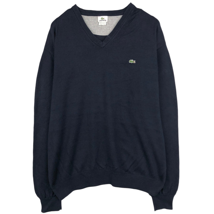 Lacoste V-neck cotton knit sweater, size 7 (equivalent to men's L). cotton navy blue type Vintage Second Hand