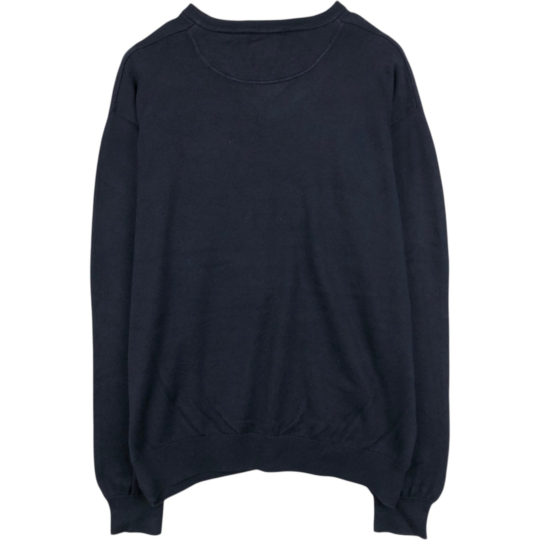Lacoste V-neck cotton knit sweater, size 7 (equivalent to men's L). cotton navy blue type Vintage Second Hand