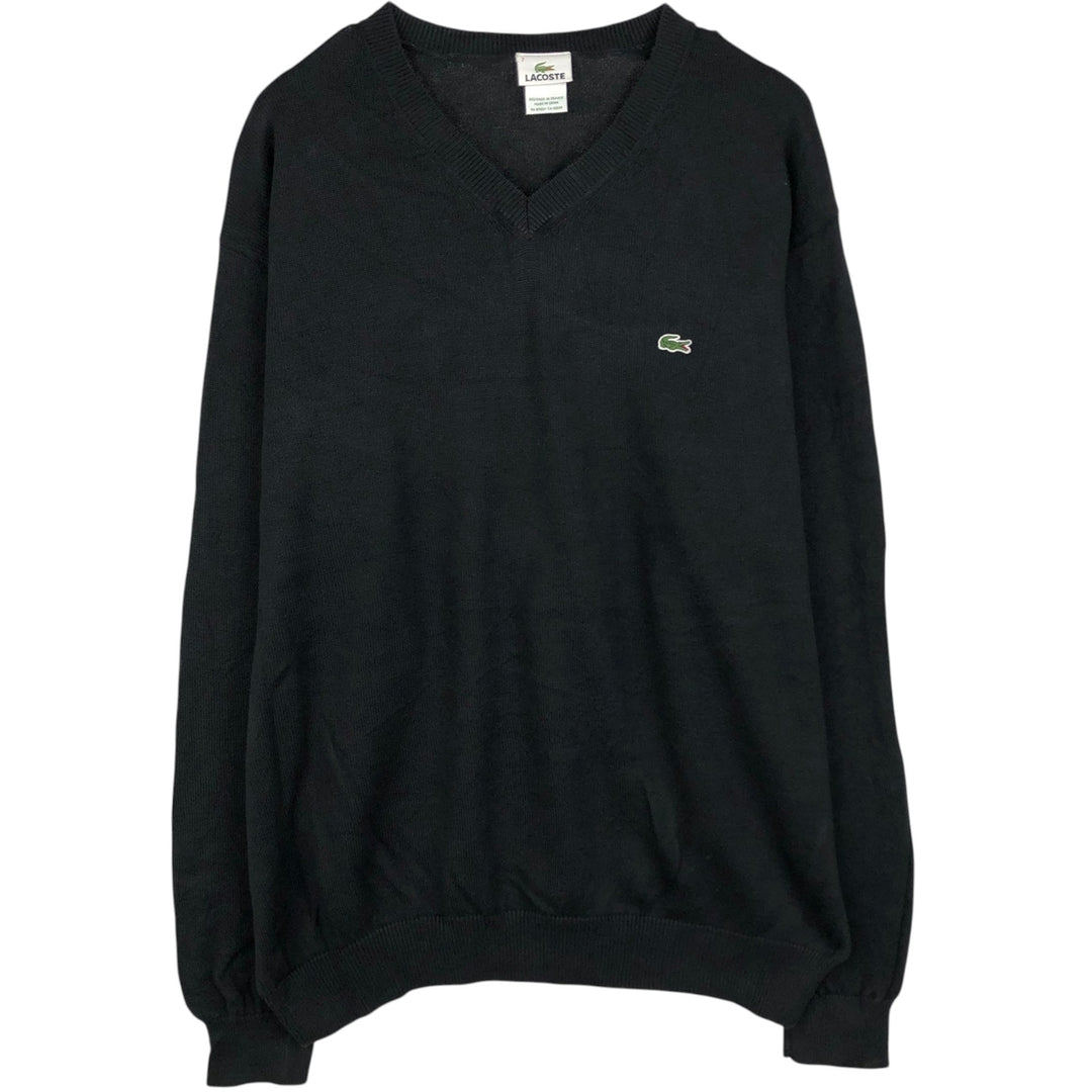 Lacoste V-neck cotton knit sweater, size 7 (equivalent to men's XL) cotton black type Vintage Second Hand