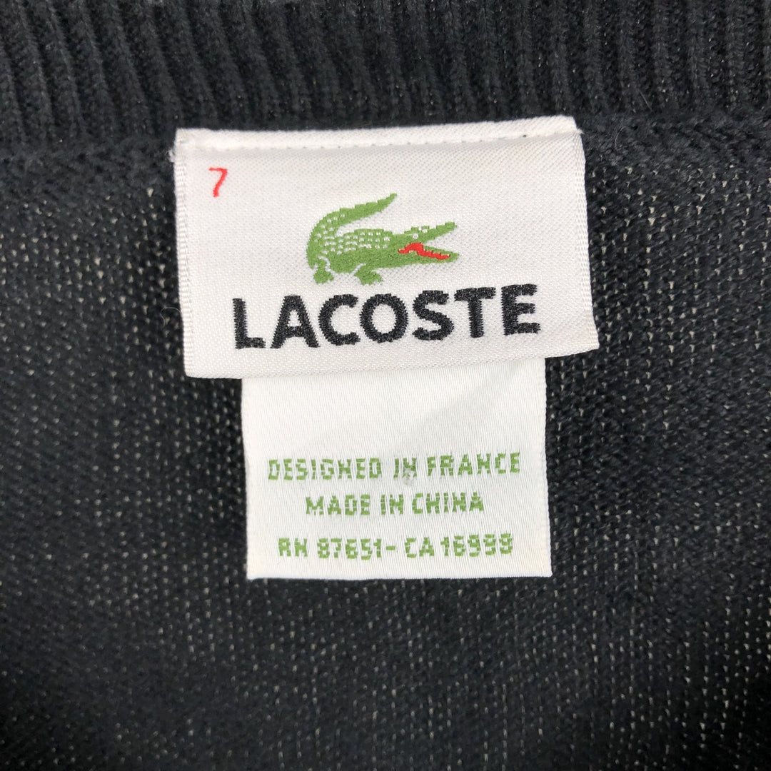 Lacoste V-neck cotton knit sweater, size 7 (equivalent to men's XL) cotton black type Vintage Second Hand