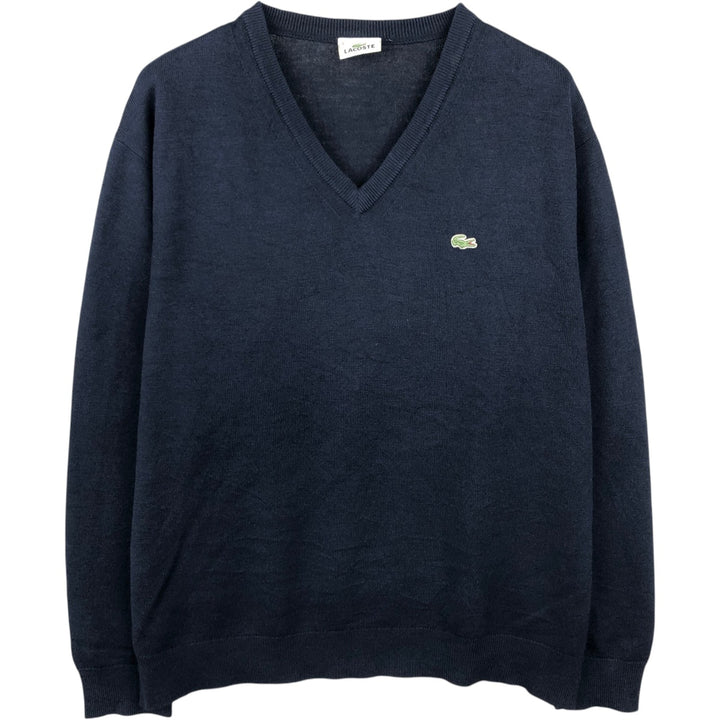Lacoste V-neck acrylic and wool knit sweater, size 6, men's XL wool navy blue type Vintage Second Hand