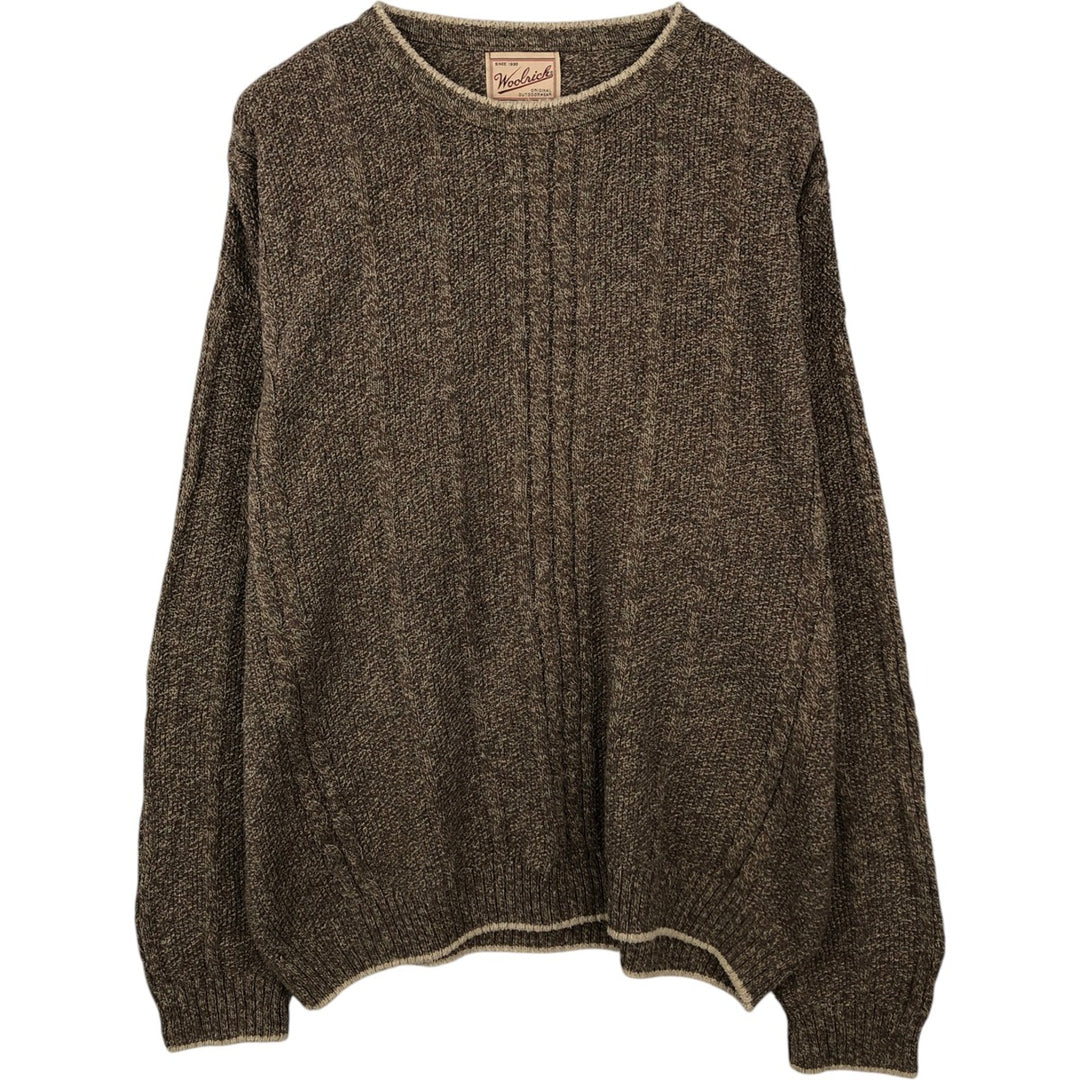 2000'S Woolrich Cable Knit Cotton Sweater, Made in USA, Men's Size XL (approx.) cotton brown type Vintage Second Hand