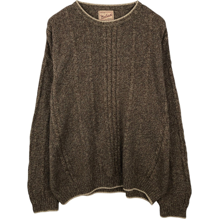 2000'S Woolrich Cable Knit Cotton Sweater, Made in USA, Men's Size XL (approx.) cotton brown type Vintage Second Hand