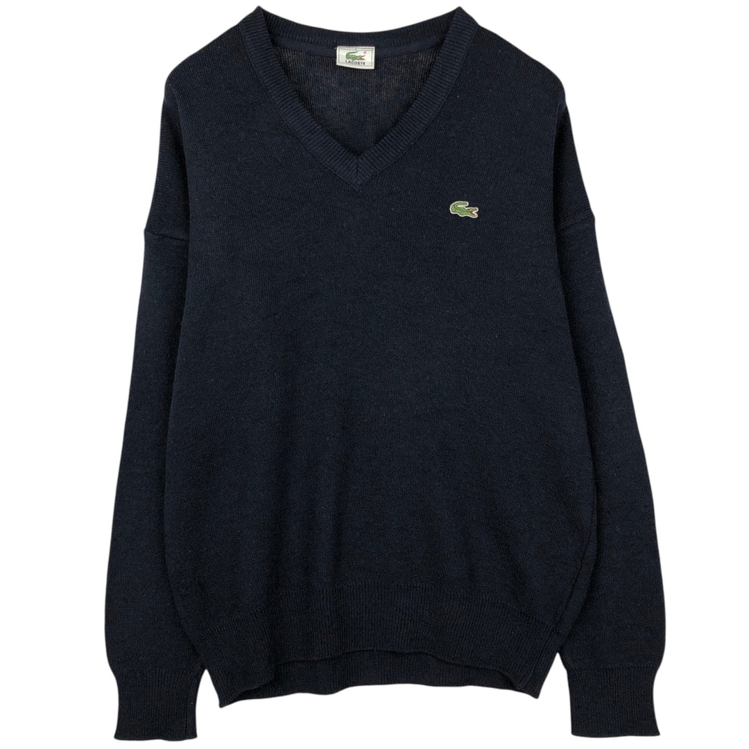 Lacoste V-neck wool and acrylic knit sweater, size 4, men's size M wool navy blue type Vintage Second Hand