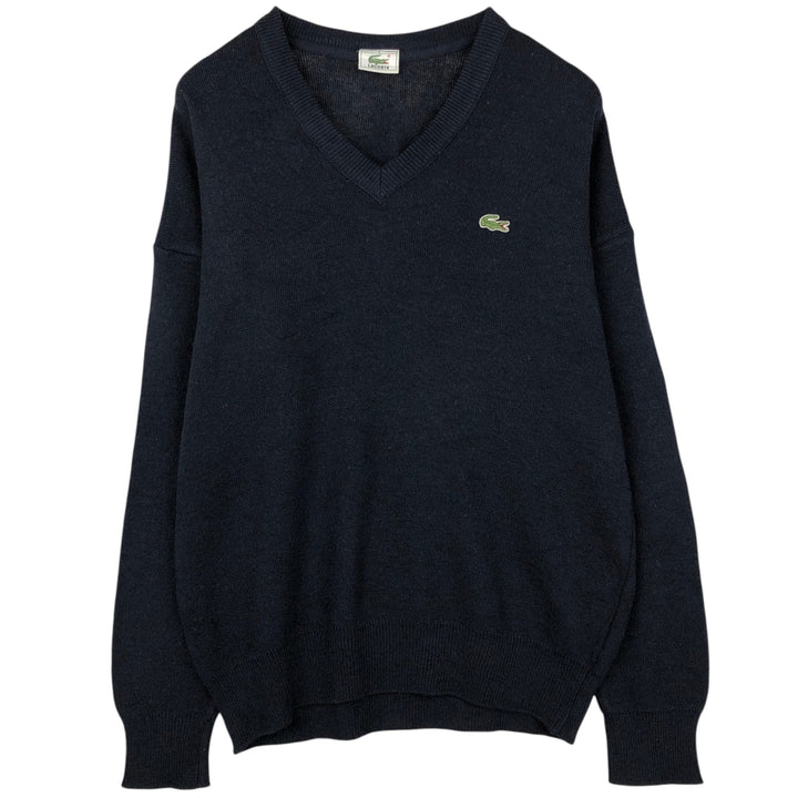 Lacoste V-neck wool and acrylic knit sweater, size 4, men's size M wool navy blue type Vintage Second Hand