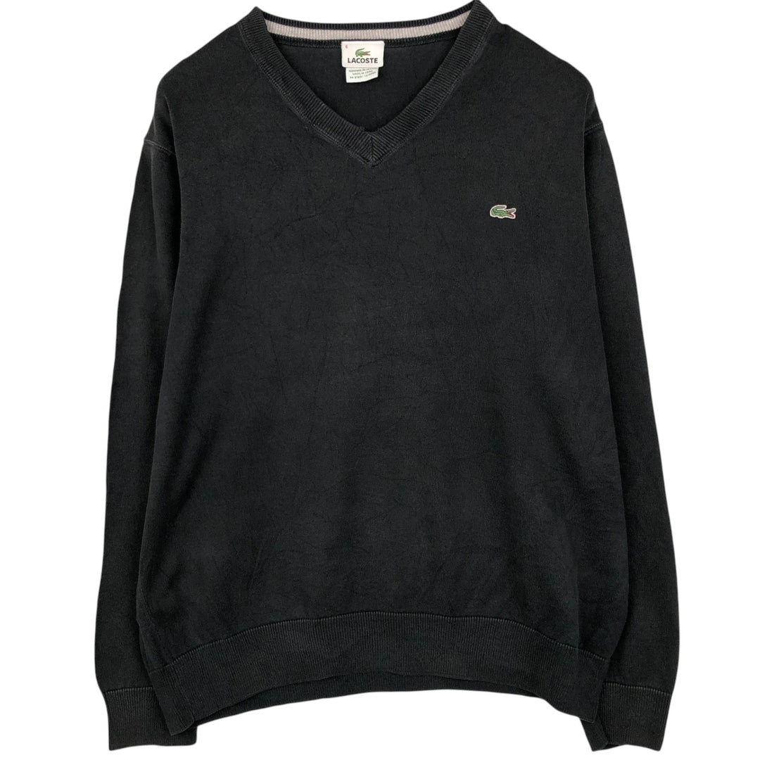 Lacoste V-neck cotton knit sweater, French design, size 6 (equivalent to men's XL) cotton black type Vintage Second Hand