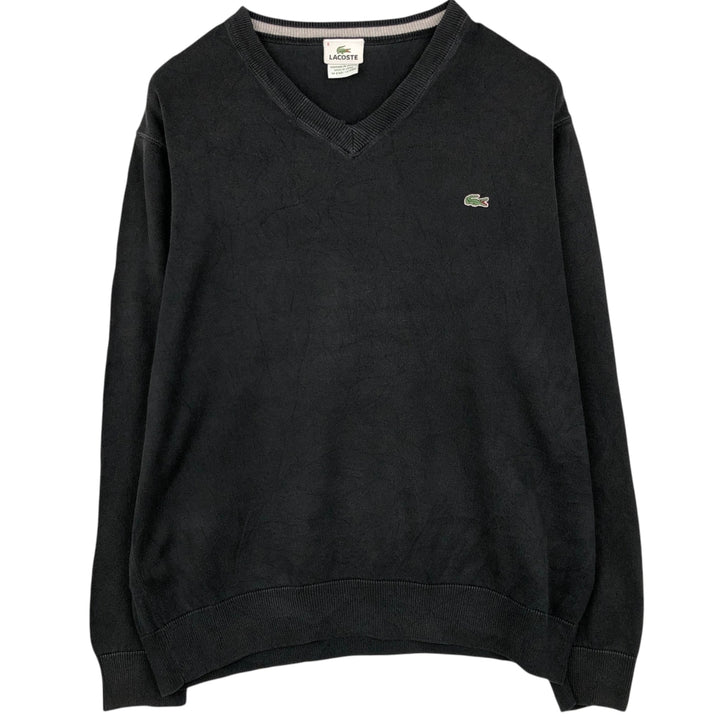 Lacoste V-neck cotton knit sweater, French design, size 6 (equivalent to men's XL) cotton black type Vintage Second Hand