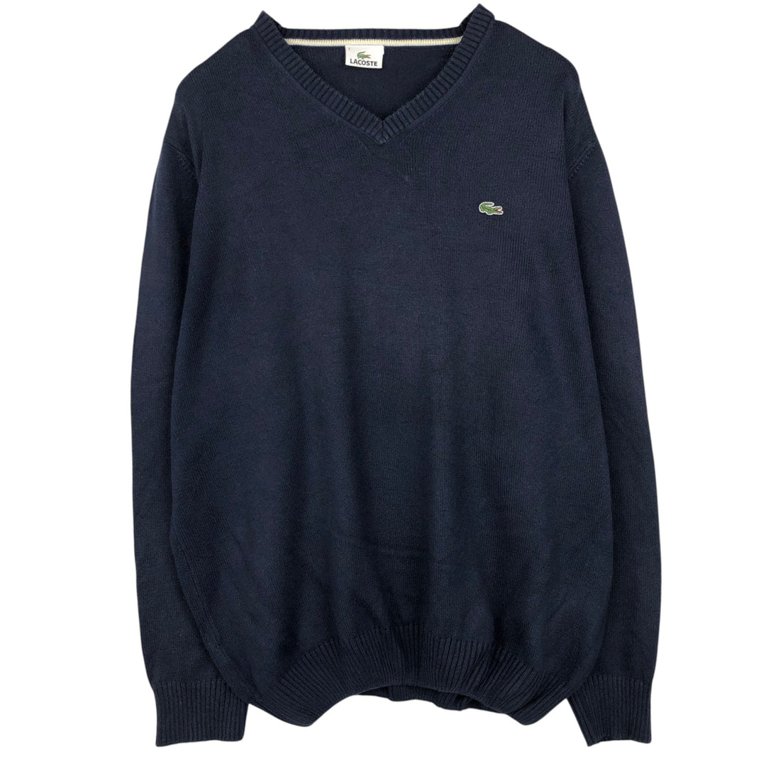 Lacoste V-neck cotton x acrylic knit sweater, size 7 (equivalent to men's XXL) acrylic navy blue type Vintage Second Hand