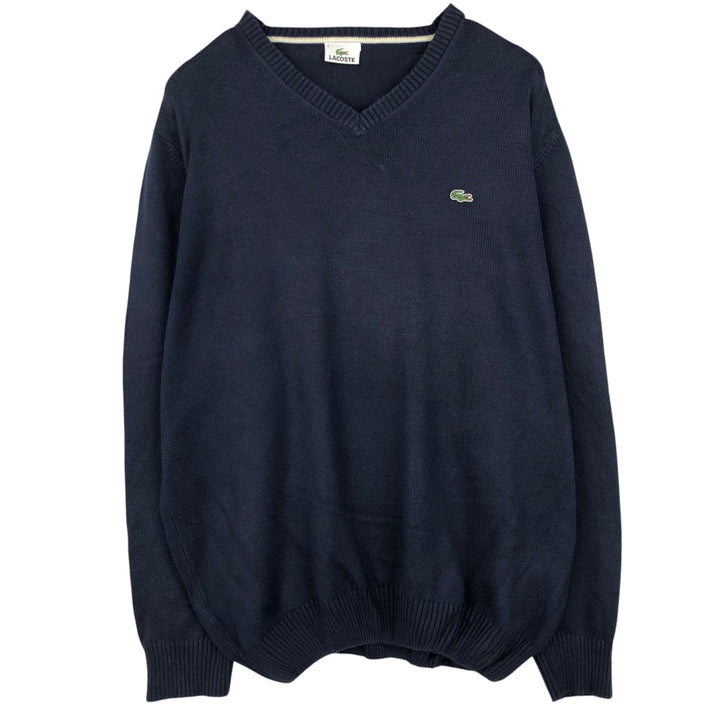 Lacoste V-neck cotton x acrylic knit sweater, size 7 (equivalent to men's XXL) acrylic navy blue type Vintage Second Hand