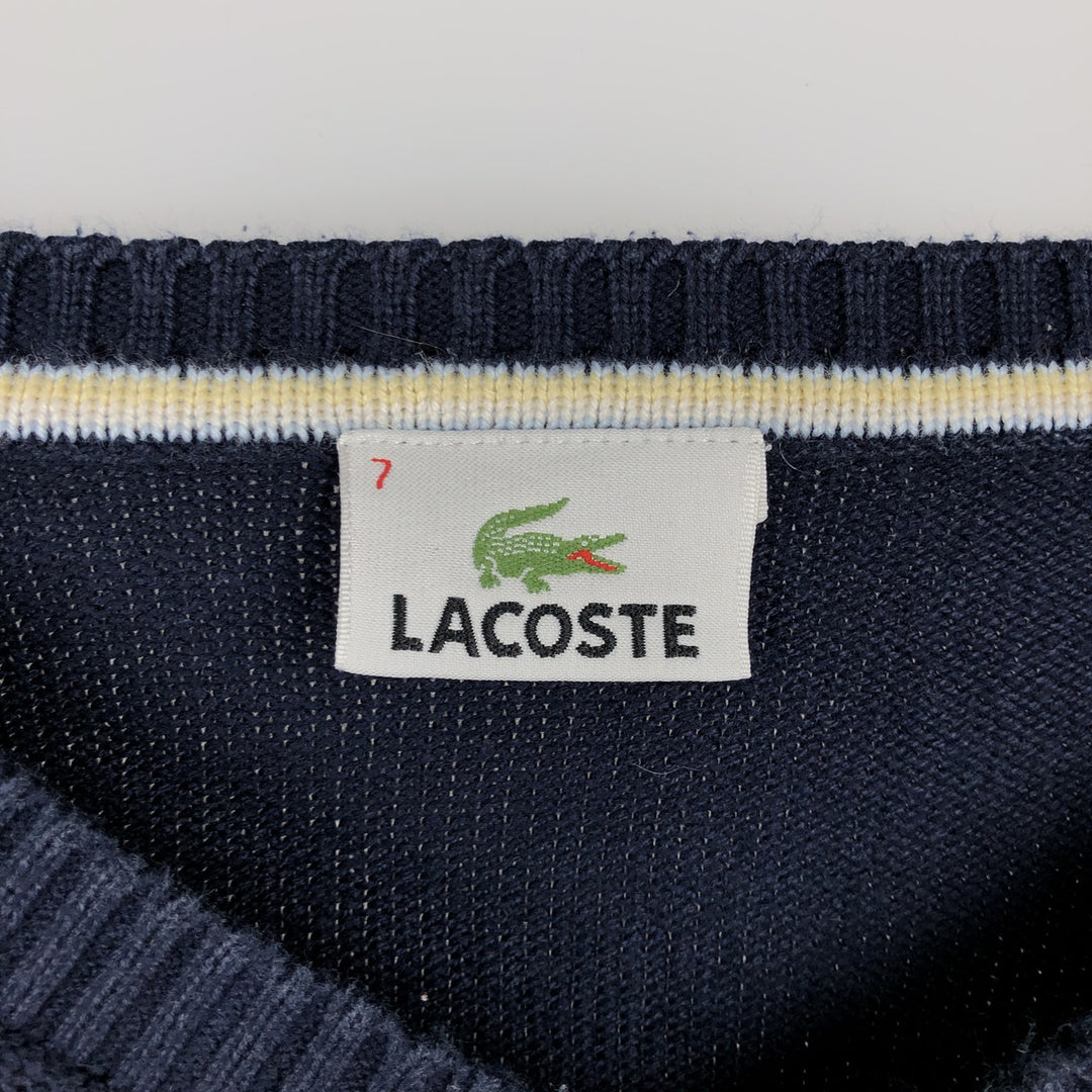 Lacoste V-neck cotton x acrylic knit sweater, size 7 (equivalent to men's XXL) acrylic navy blue type Vintage Second Hand