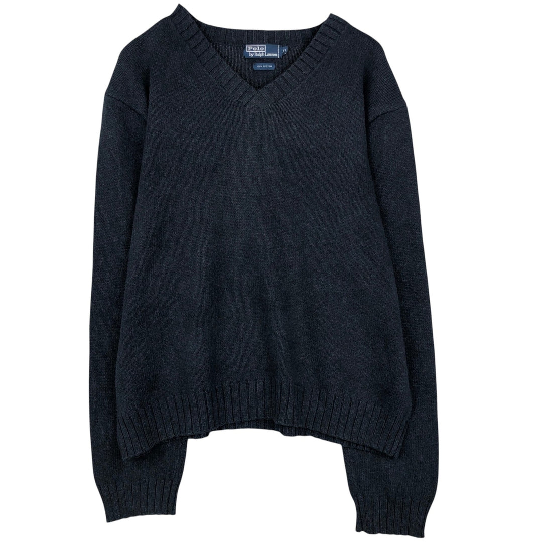 Ralph Lauren POLO by Ralph Lauren V-neck cotton knit sweater, men's XL size cotton navy blue type Vintage Second Hand