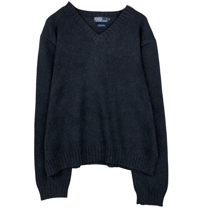 Ralph Lauren POLO by Ralph Lauren V-neck cotton knit sweater, men's XL size cotton navy blue type Vintage Second Hand