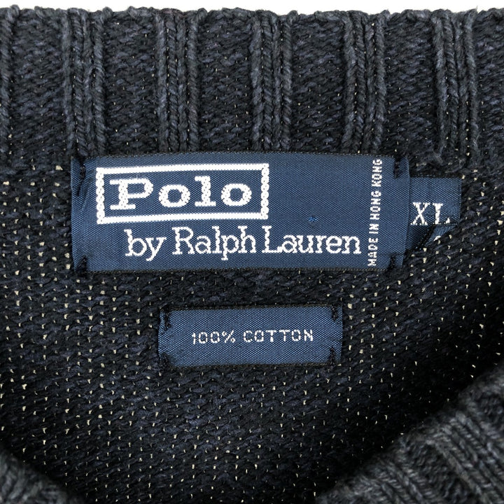Ralph Lauren POLO by Ralph Lauren V-neck cotton knit sweater, men's XL size cotton navy blue type Vintage Second Hand