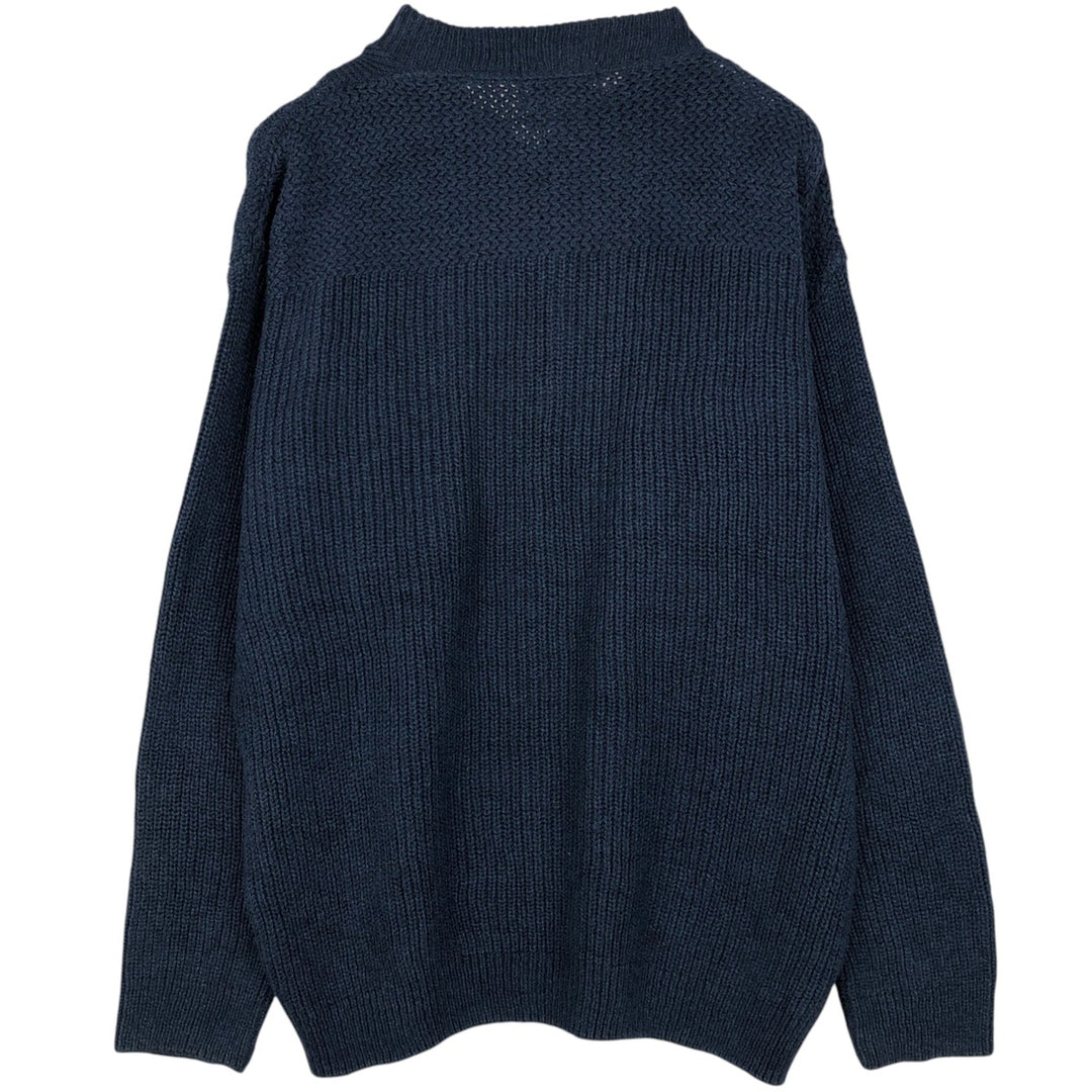 2000'S Eddie Bauer Henley Neck Cotton Knit Half-Button Sweater, Made in USA, Men's Size L (approx.) cotton navy blue type Vintage Second Hand