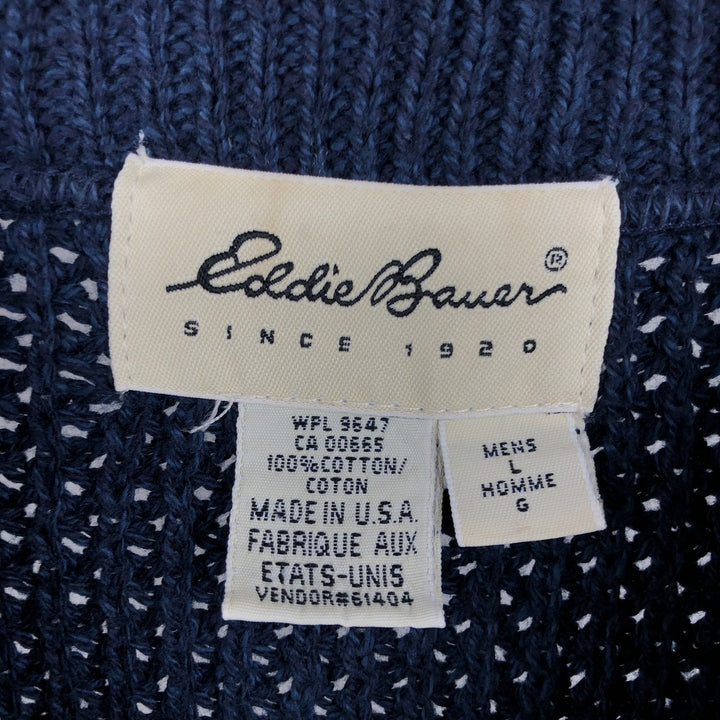 2000'S Eddie Bauer Henley Neck Cotton Knit Half-Button Sweater, Made in USA, Men's Size L (approx.) cotton navy blue type Vintage Second Hand