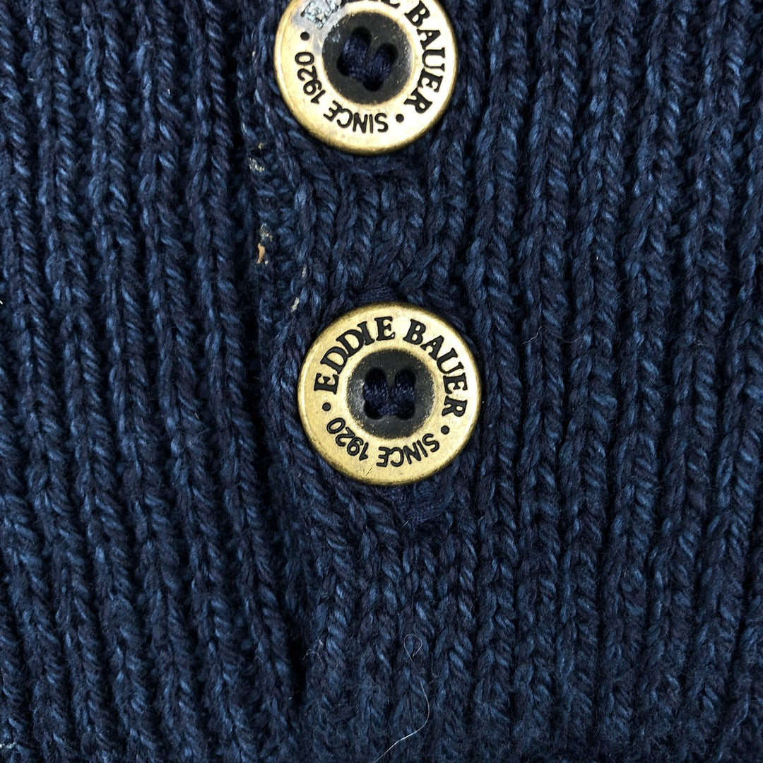 2000'S Eddie Bauer Henley Neck Cotton Knit Half-Button Sweater, Made in USA, Men's Size L (approx.) cotton navy blue type Vintage Second Hand