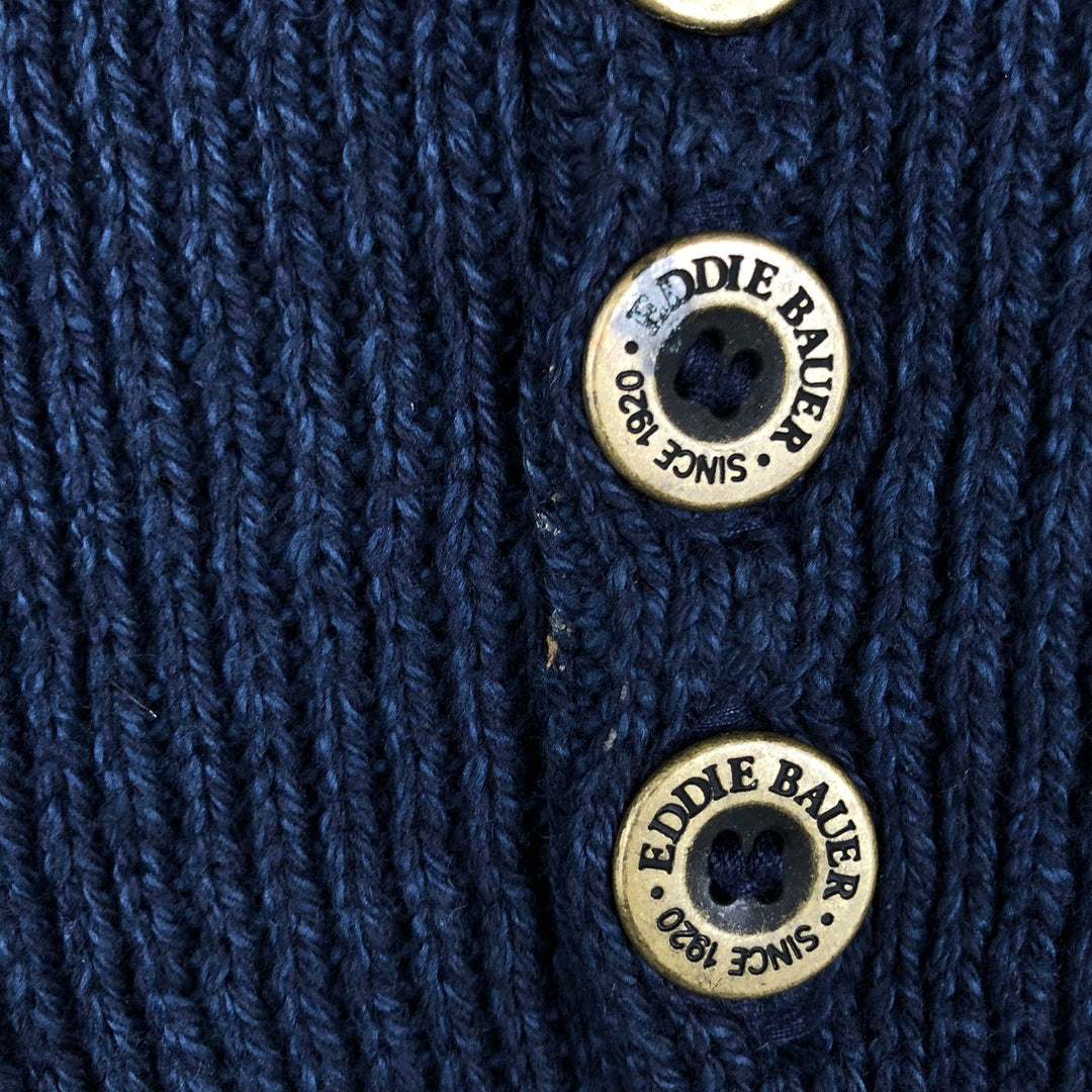 2000'S Eddie Bauer Henley Neck Cotton Knit Half-Button Sweater, Made in USA, Men's Size L (approx.) cotton navy blue type Vintage Second Hand