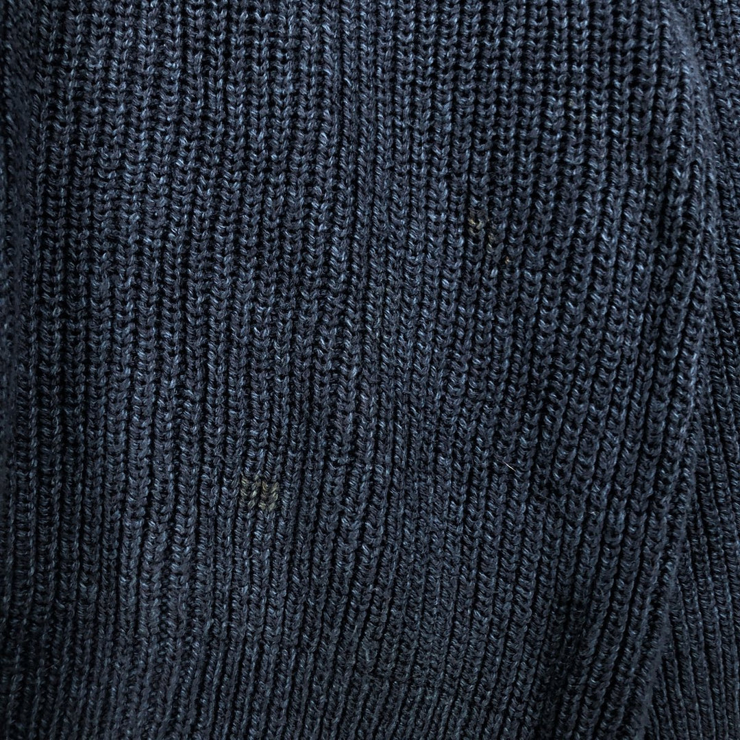 2000'S Eddie Bauer Henley Neck Cotton Knit Half-Button Sweater, Made in USA, Men's Size L (approx.) cotton navy blue type Vintage Second Hand