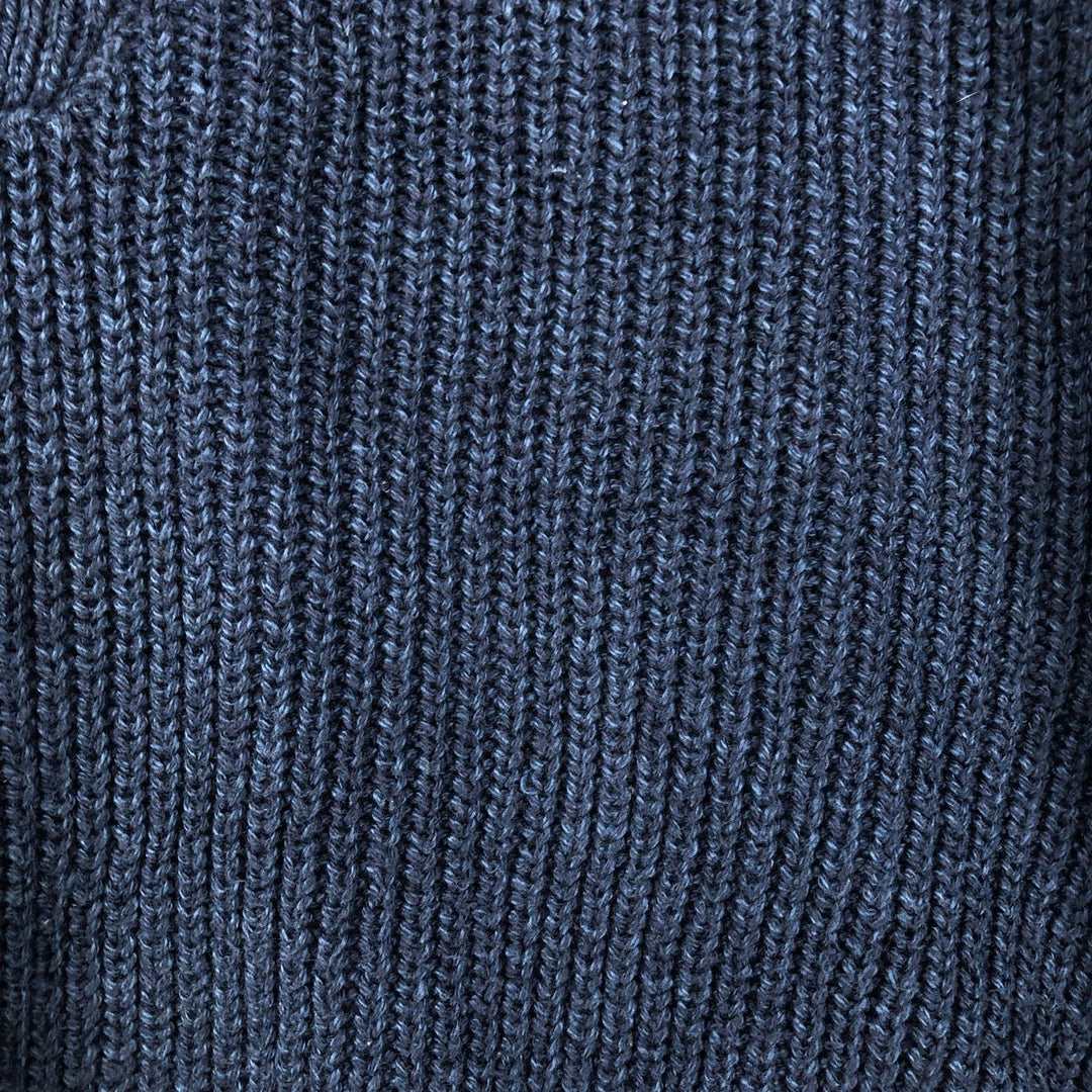 2000'S Eddie Bauer Henley Neck Cotton Knit Half-Button Sweater, Made in USA, Men's Size L (approx.) cotton navy blue type Vintage Second Hand