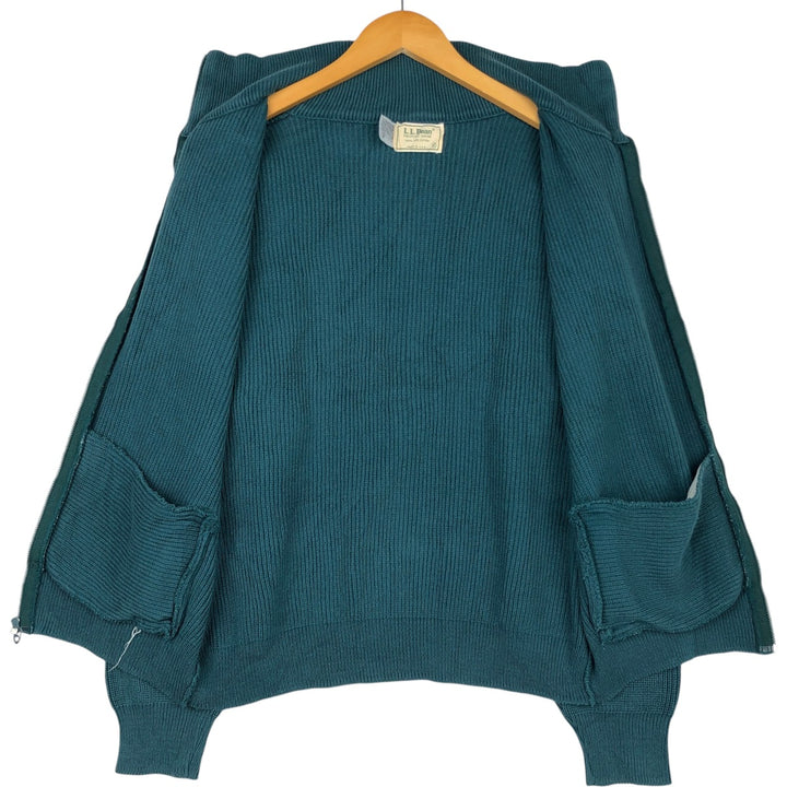 70s-80'S LL Bean Cotton Knit Full-Zip Sweater, Made in USA, Men's XL equivalent, Vintage cotton green type Vintage Second Hand