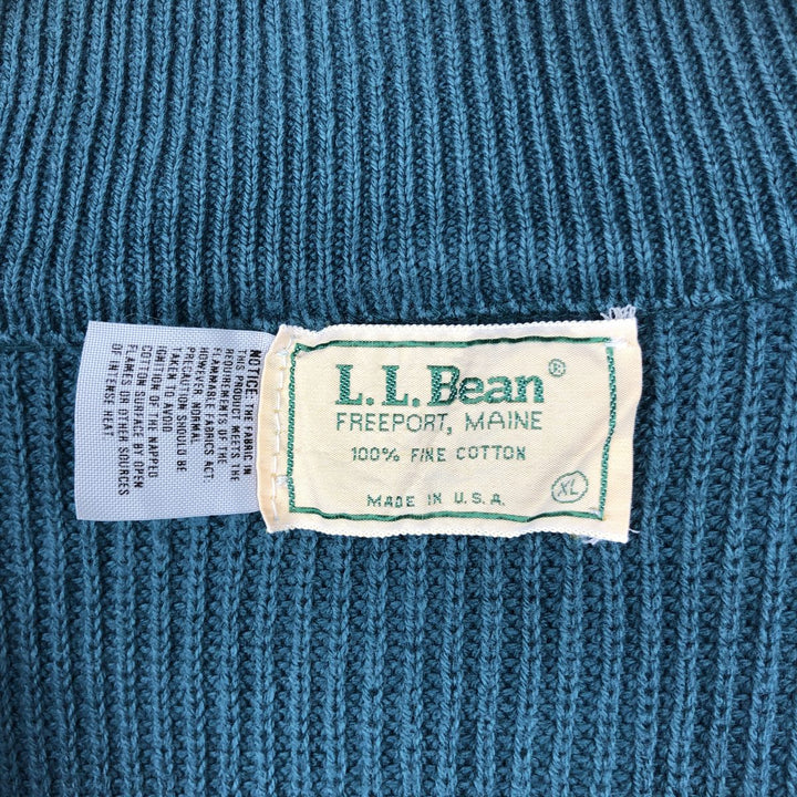 70s-80'S LL Bean Cotton Knit Full-Zip Sweater, Made in USA, Men's XL equivalent, Vintage cotton green type Vintage Second Hand