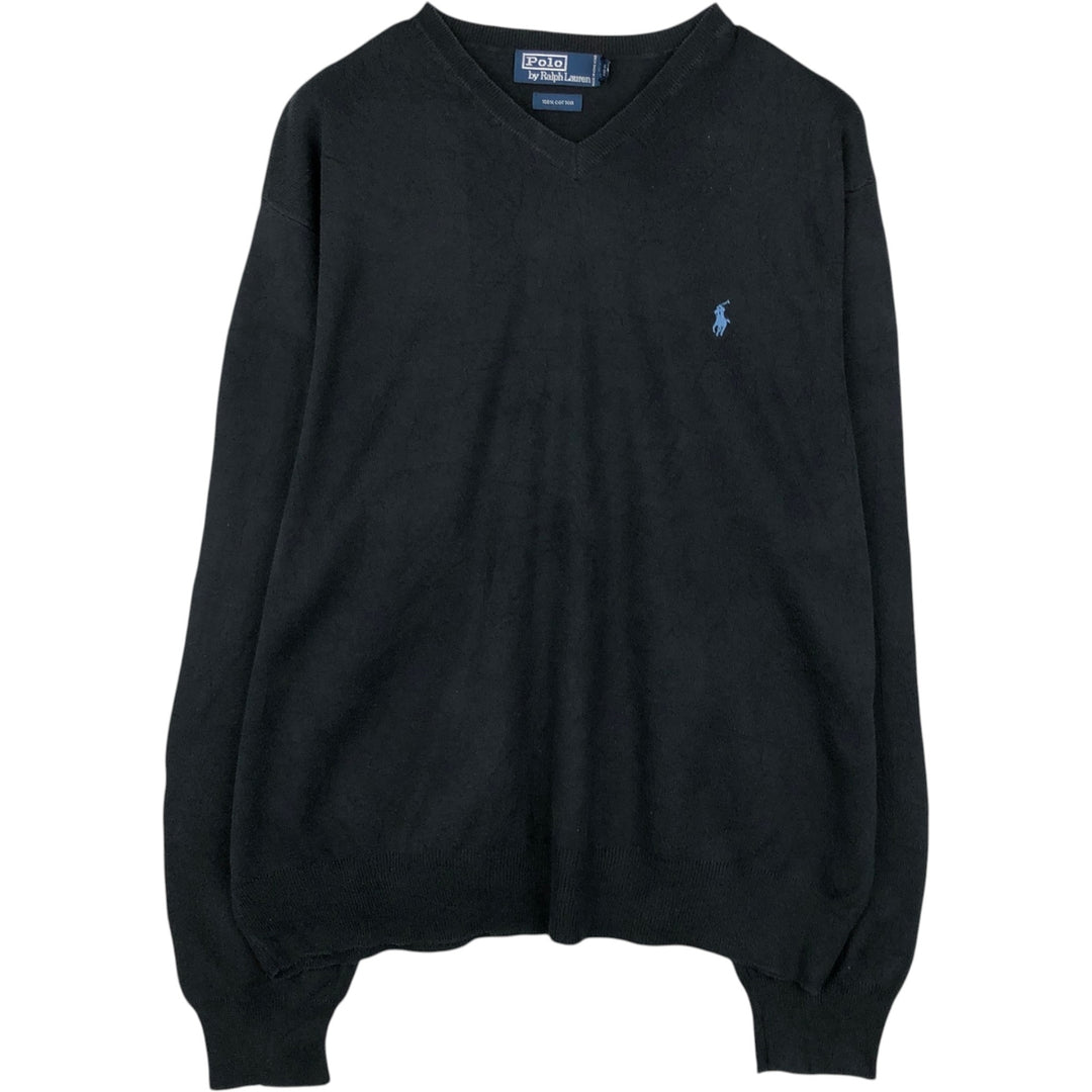 Ralph Lauren POLO by Ralph Lauren V-neck cotton knit sweater, men's XL size cotton black type Vintage Second Hand