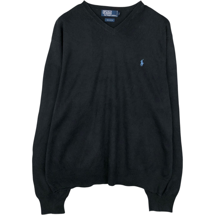 Ralph Lauren POLO by Ralph Lauren V-neck cotton knit sweater, men's XL size cotton black type Vintage Second Hand