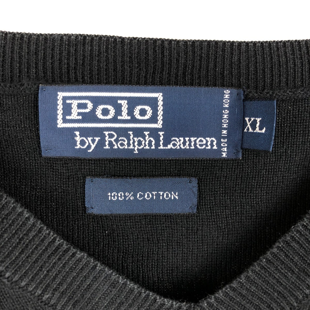 Ralph Lauren POLO by Ralph Lauren V-neck cotton knit sweater, men's XL size cotton black type Vintage Second Hand