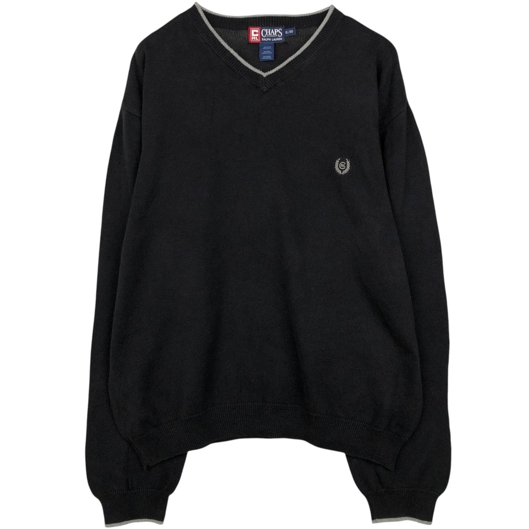 Ralph Lauren Chaps V-neck cotton knit sweater, men's size XL cotton black type Vintage Second Hand