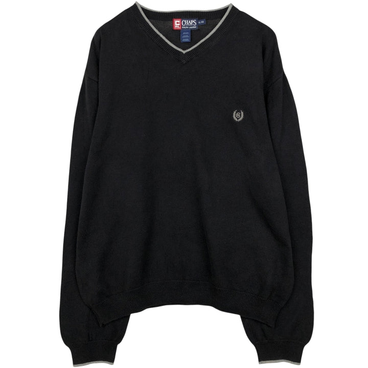 Ralph Lauren Chaps V-neck cotton knit sweater, men's size XL cotton black type Vintage Second Hand