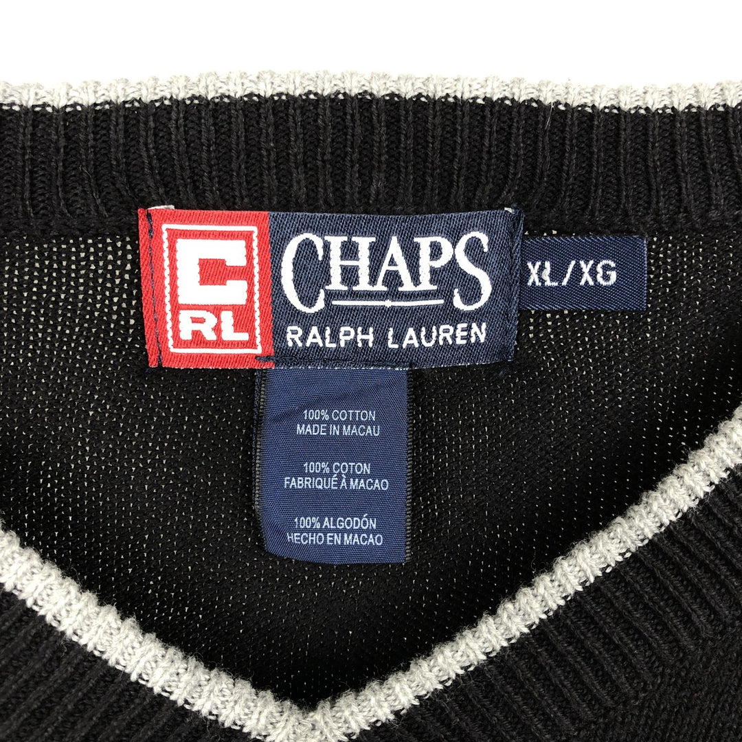 Ralph Lauren Chaps V-neck cotton knit sweater, men's size XL cotton black type Vintage Second Hand