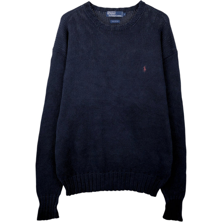 Ralph Lauren POLO by Ralph Lauren Cotton Knit Sweater Men's L size cotton navy blue type Vintage Second Hand
