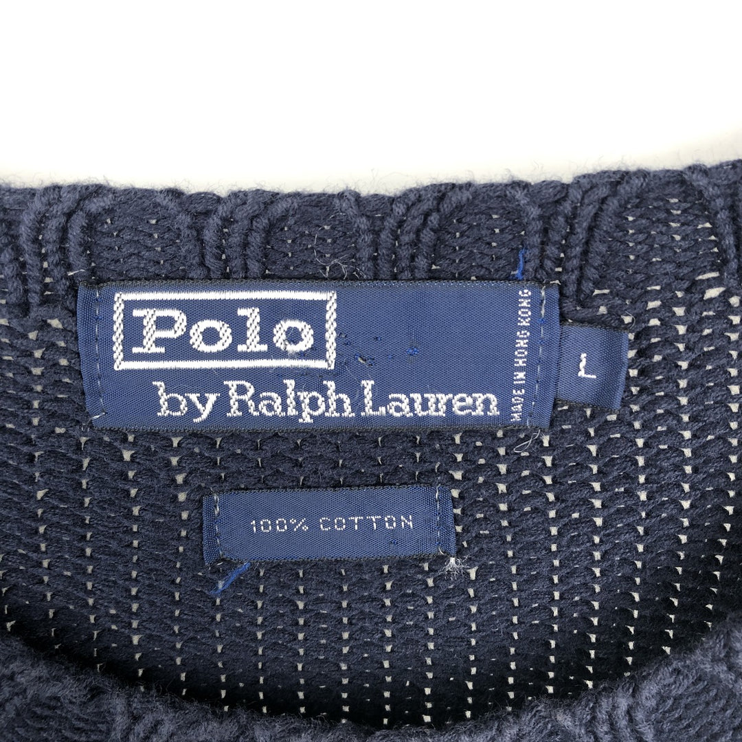 Ralph Lauren POLO by Ralph Lauren Cotton Knit Sweater Men's L size cotton navy blue type Vintage Second Hand