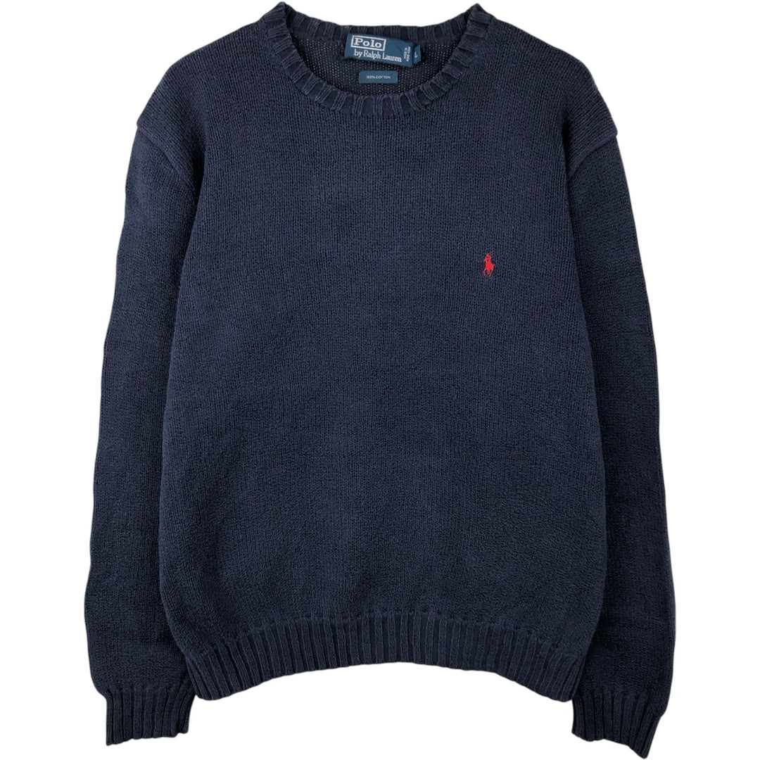 Ralph Lauren POLO by Ralph Lauren Cotton Knit Sweater Men's L size cotton Navy blue Vintage Second Hand