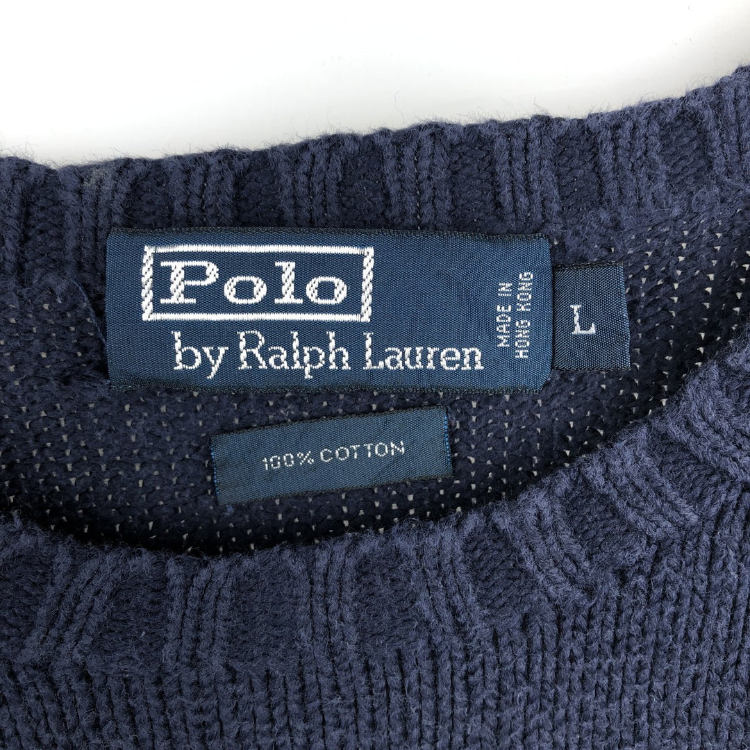 Ralph Lauren POLO by Ralph Lauren Cotton Knit Sweater Men's L size cotton Navy blue Vintage Second Hand