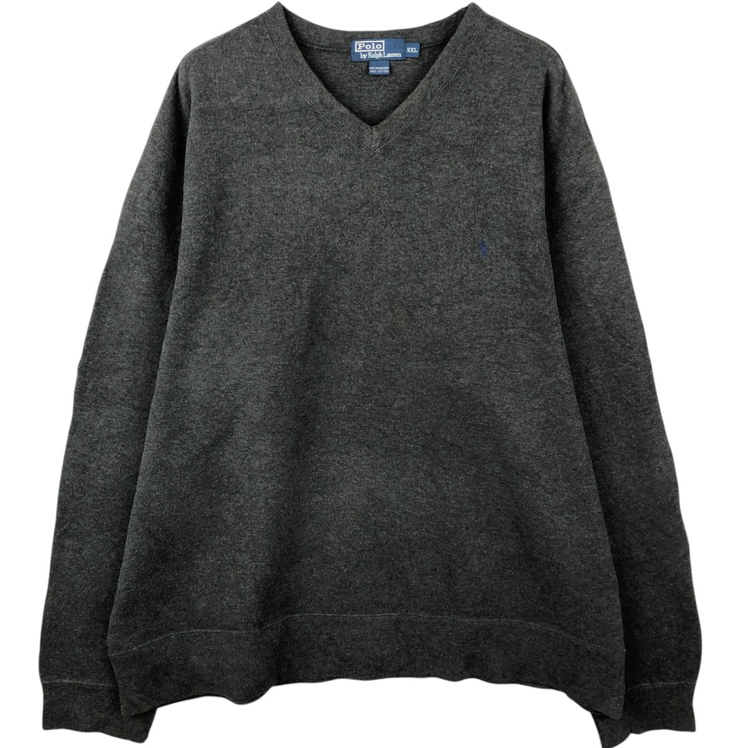 Ralph Lauren POLO by Ralph Lauren V-neck cotton knit sweater, men's size XXL cotton Charcoal Vintage Second Hand