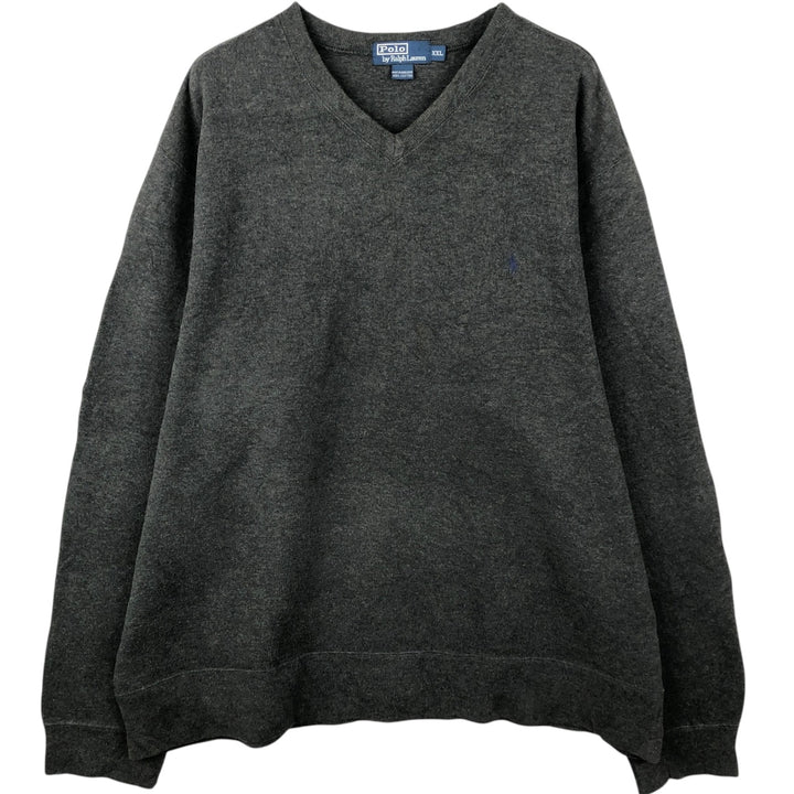 Ralph Lauren POLO by Ralph Lauren V-neck cotton knit sweater, men's size XXL cotton Charcoal Vintage Second Hand