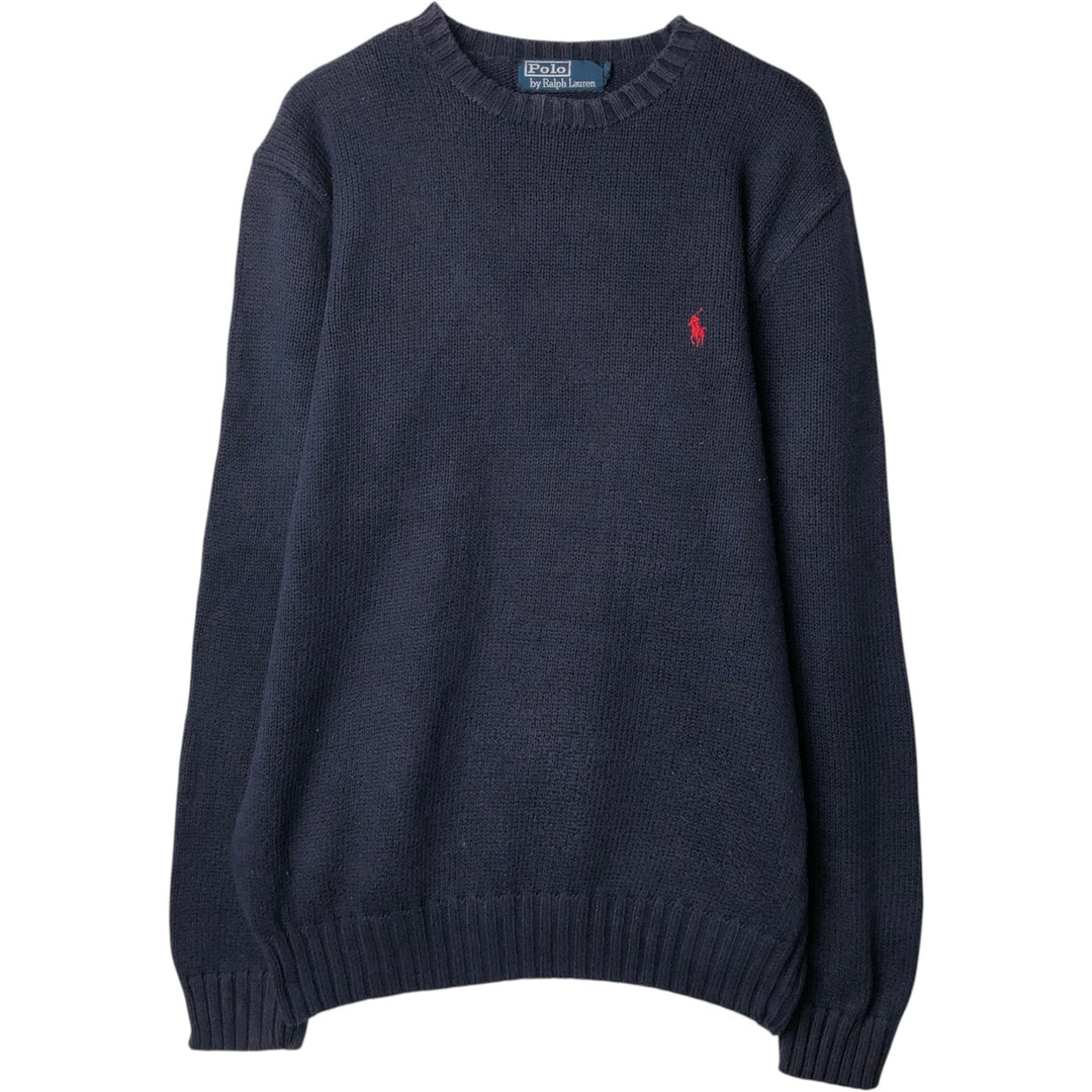 Ralph Lauren POLO RALPH LAUREN cotton knit sweater, men's size S cotton navy blue type Vintage Second Hand